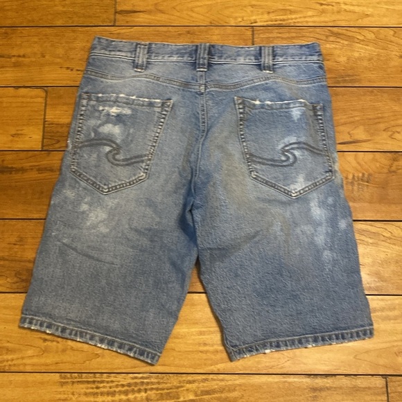 Silver Distressed Denim Shorts Jorts - Picture 5 of 5